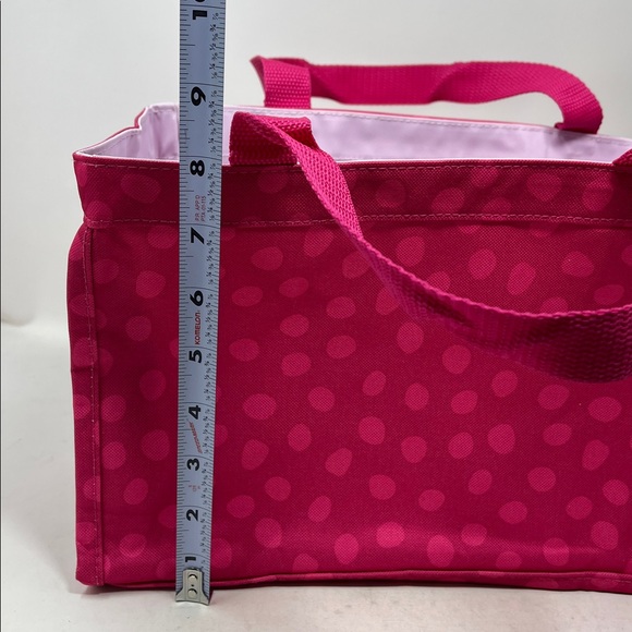THIRTY-ONE HOT PINK POLKA DOT BAG BUNDLE CLEAR TRAVEL CROSSBODY AND SILK SCARF - Picture 13 of 16